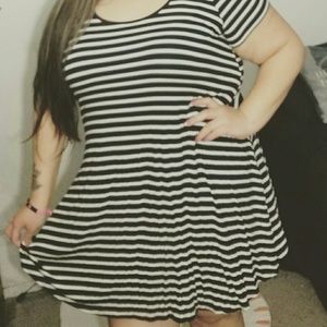 Black and white striped cold shoulder dress